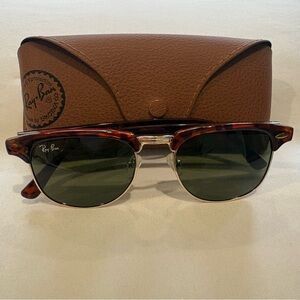 Ray-Ban Clubmaster RB3016 Tortoise Gold Green Lens Sunglasses 50mm Unisex